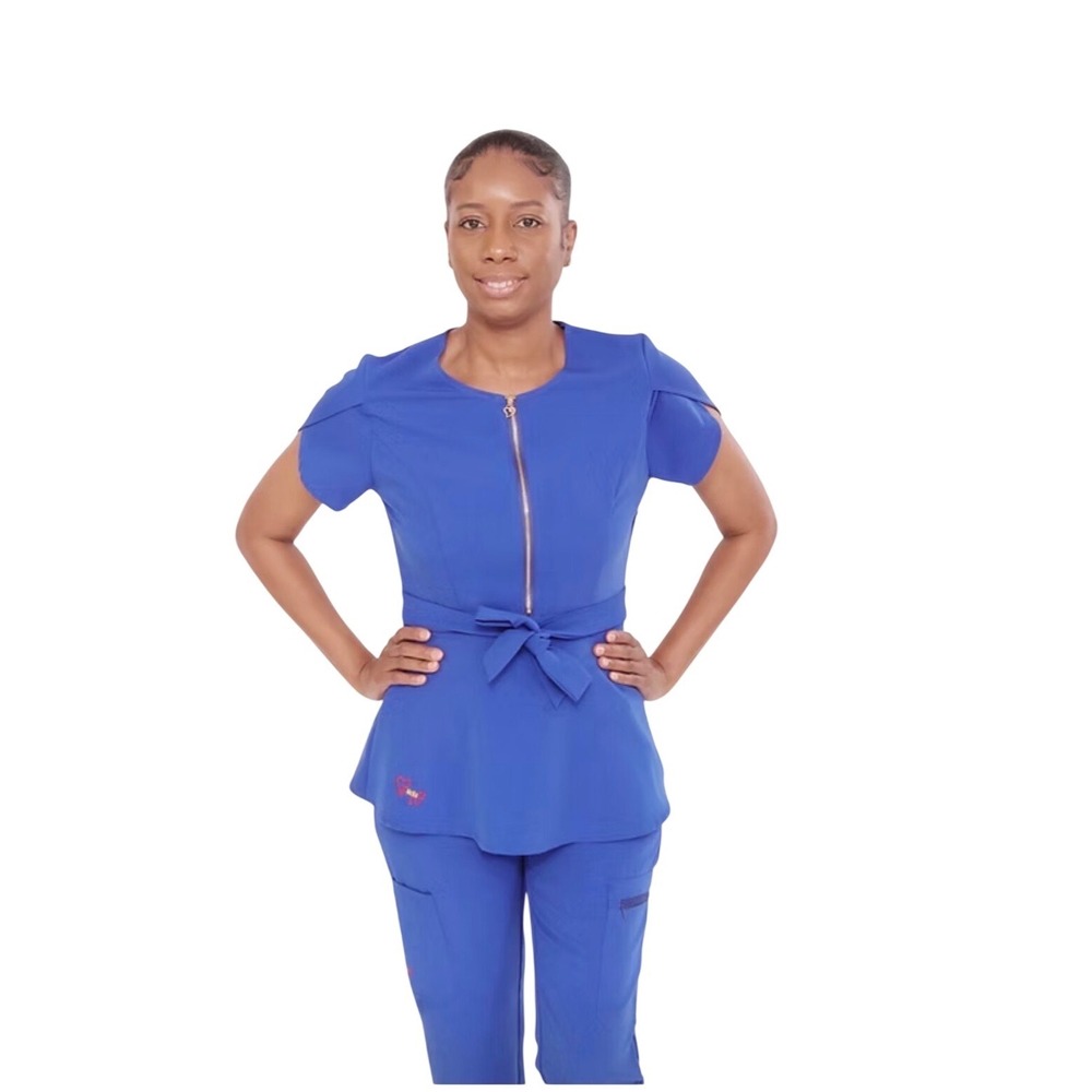 JMckay royal blue scrubs peplum zipper front workwear‎ straight leg large
